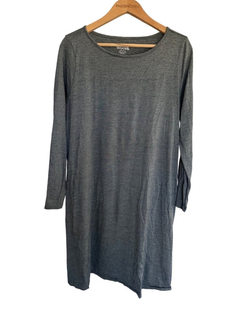Wool& Gray Long-Sleeve Merino Wool Blend Dress XL Long Casual Minimalist